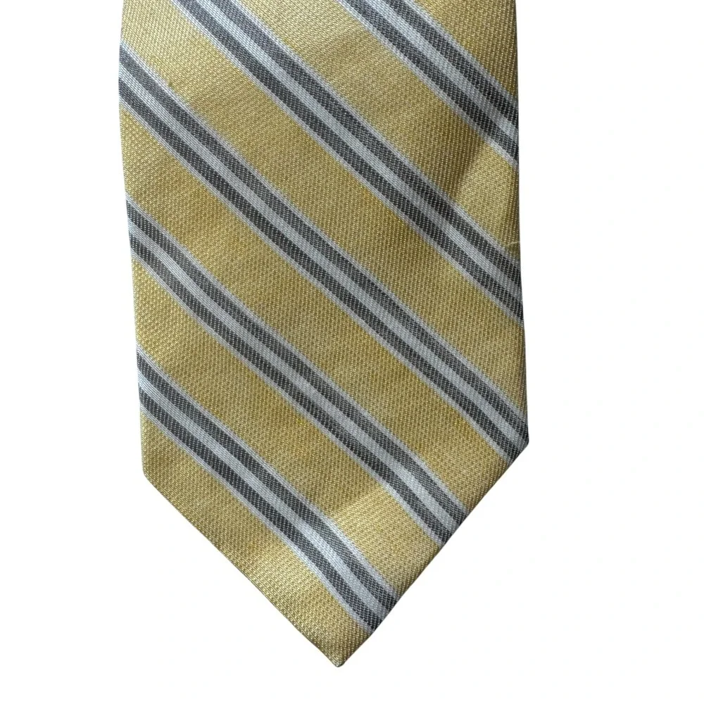 Brooks Brothers Silk Linen Tie Mens OS Yellow Grey Striped Preppy Ivy League
